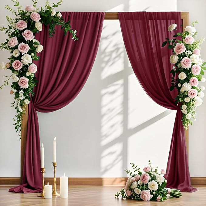 Outdoor Curtains Burgundy Sheer Gauze Arch Drape, 2 Panels 29 x 240 Inch