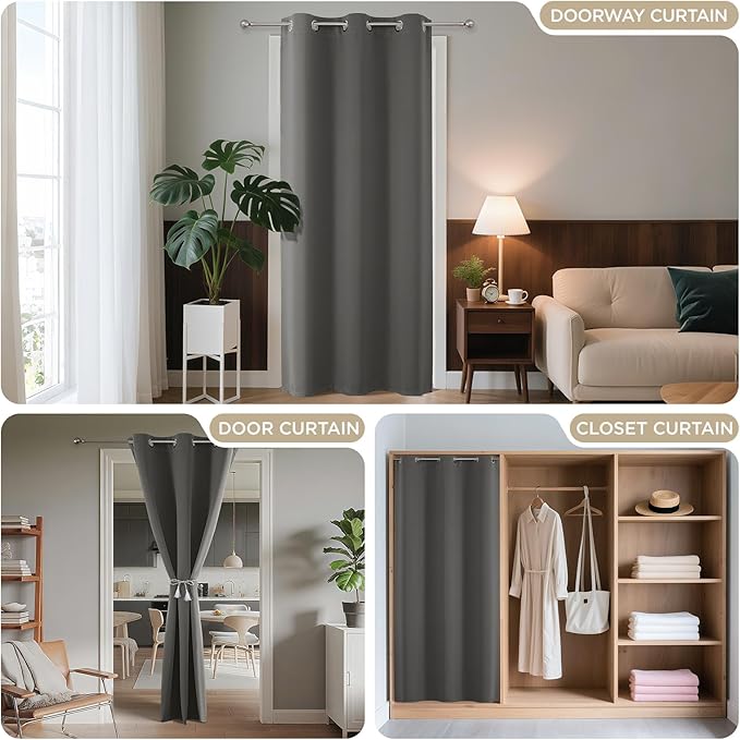 Blackout Door Curtain for Doorway – Light Grey, 52Wx108L, 1 Panel