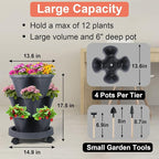 DUNCHATY Stackable Planter, Vertical Garden Planter with Wheels and Tools, Self Watering Strawberry Planter Indoor/Outdoor 3 Tier Herb Planter Pots for Growing Vegetables and Succulents, Dark Gray