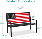 Best Choice Products Outdoor Bench 2-Person Steel Indoor/Outdoor Bench for Garden, Patio, Porch, Entryway w/American Flag, 790lb Capacity – Black/Red