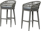 PURPLE LEAF Outdoor Rattan 29" Bar Stools Set of 2, Modern Boho Aluminum Patio Bar Height Chair with Cushion and Back for Garden Outdoor and Indoor, Smoke Grey