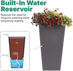 Step2 Tremont Tall Square Tapered Planter, 28", Indoor/Outdoor Plants, Efficient Drainage, Durable Resin, Dark Cedar