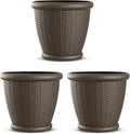 Suncast 3 Pack Wicker Planter w/Drillable Drain Holes, Decorative Indoor/Outdoor Pot, 18in, Java