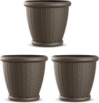Suncast 3 Pack Wicker Planter w/Drillable Drain Holes, Decorative Indoor/Outdoor Pot, 18in, Java
