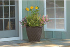 Suncast Sonora 18 Inch Lightweight Durable Plastic Wicker Decorative Flower Planter Pot for Yard, Garden, Indoor or Outdoor Use, Brown