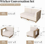 L Shaped Patio Furniture,Outdoor Rattan Wicker Sectional Sofa with 10''Ultra-Thick Cushions,All Weather Patio Conversation Set for Lawn Garden Backyard,Beige