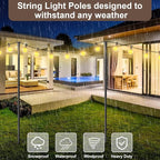 6 Pack 9FT String Light Poles for Outdoor,Metal Lights Hanging Pole Outside with Fork,Light Stand for Patio, Pergola, Garden, Backyard, Yard, Camping Party