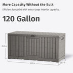 EAST OAK 120 Gallon Outdoor Storage Box | Large Resin Deck Box with Reinforced Stainless Steel Support | Waterproof & UV-Resistant Patio Storage Box for Cushions, Garden Tools & Pool Accessories, Grey