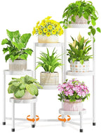 LASZOLA 7 Tiered Folding Tall Plant Stand Indoor for Multiple Large Planter, Heavy Duty Metal Adjustable Flower Rack for Narrow Corner, Sturdy Vertical Spiral Shelving Holder for Modern House, White