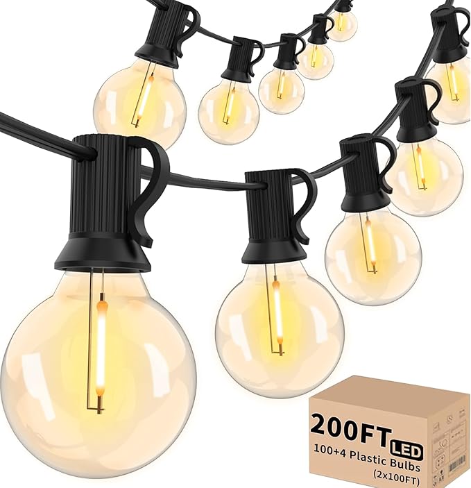 String Lights 200 FT Outdoor Waterproof G40 Globe Patio Lights