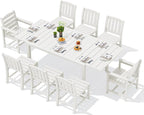 SERWALL 9-Piece Outdoor Dining Set, 60" - 83" Expandable Outdoor Dining Table and 8 HDPE Chairs, All Weather HDPE Outdoor Furniture Set for Backyard, Garden, White