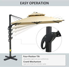 Outsunny 10ft Offset Patio Umbrella, Hanging Cantilever Umbrella, Square Shape, Aluminum Cross Base, Tilt, 360-Degree Rotation