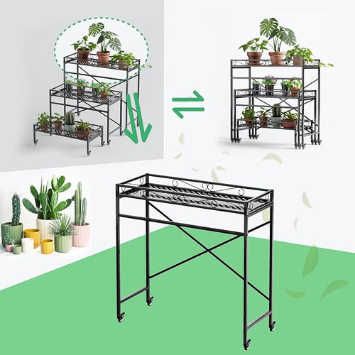 1 Tier Sturdy Metal Plant Stand with Wheels – 4in