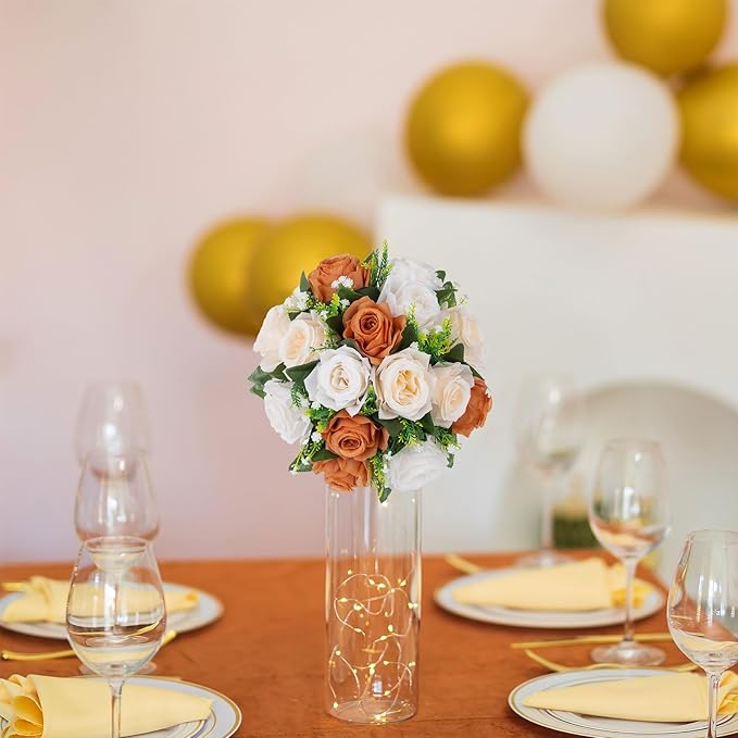 Artificial Flowers Terracotta Silk Rose Balls for Centerpieces, 3-in-1