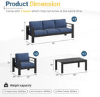 Solaste Aluminum Outdoor Patio Furniture Set, 5 Seats Patio Sectional Sofa with 5" Thick Cushion, Outdoor Patio Set with Coffee Table for Porch, Backyard, Deck, Yard, Blue