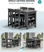 SERWALL 8-Piece Counter Height DiningTable Sets with Storage and Wine Rack, HDPE 2 Rectangular Bar Table with Bar Stools Set of 6 for Garden, Backyard, Kitchen, Gray