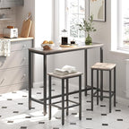 HOOBRO Bar Table and Chairs Set, 47.2” Rectangular Pub Table with 2 Stools for Small Space, High Top Table, 3-Piece Breakfast Set, Sturdy Metal Frame, Easy to Assemble, Greige BG52BT01