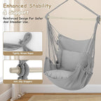 Hammock Chair with 2 Cushions, 350 lb Capacity, Gray Macrame Rope Swing