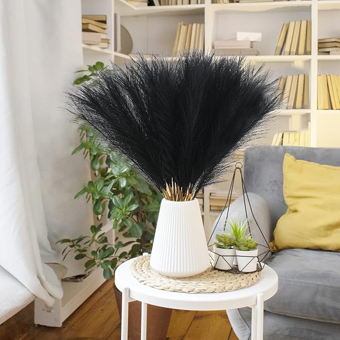 Artificial Pampas Grass Plumes, 50 Stems, 21.6 Inch, Black Faux Decor