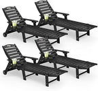 Lounge Chair Outdoor Set of 4 with Wheels, Adjustable 5-Position Chaise Lounge Outdoor, Patio Lounge Chair for Poolside Backyard, Black