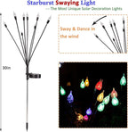 2 Pack Each 8 LEDs Solar Garden Lights Waterproof Outdoor Landscape Path Firefly Lights Single Spike Bulb Swaying Light Multicolor