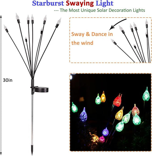 2 Pack Each 8 LEDs Solar Garden Lights Waterproof Outdoor Landscape Path Firefly Lights Single Spike Bulb Swaying Light Multicolor