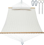 2 Person 12FT Hammocks for Outside, Double Quilted Fabric Outdoor Hammock with Spreader Bar, Large Removable Pillow, Storage Pockets, Carabiners, Max 475 lbs Capacity (Dune Beige)