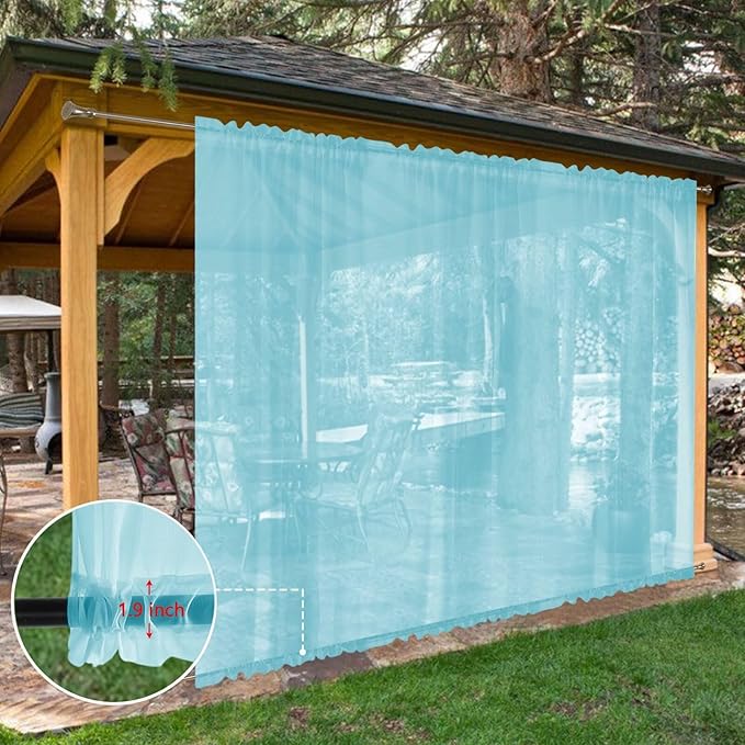 SpaceDresser Waterproof Outdoor Sheer Curtains for Patio - 2 Panels Rod Pocket Indoor Voile Sheer Curtain for Living Room,100W x 84L inch, Aqua