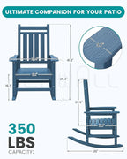 SERWALL Oversized Outdoor Rocking Chair Set of 4, HDPE Rocker for Adults, Patio Rocking Chairs for Porch, Blue