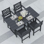 5-Piece Outdoor Dining Set, HDPE All-Weather Patio Table and Chairs Set for 4, Outdoor Patio Furniture Sets with Umbrella Hole for Outside, Deck, Backyard, Garden (Black)
