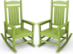 KINGYES Outdoor Rocking Chair Set of 2, High Density Polyethylene Patio Rocking Chairs with 330lbs Support for Adults, Pistachio Green