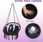 Macrame Hammock Hanging Swinging Chair with Medium Cushion, Perfect for Bedroom, Porch, Adults, Balcony, Black