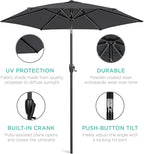 Best Choice Products 7.5ft Heavy-Duty Round Outdoor Market Table Patio Umbrella w/Steel Pole, Push Button Tilt, Easy Crank Lift - Gray