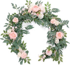 Artificial Flower Garland Runner, 6 Ft Blush and Cream Eucalyptus