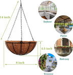 Hanging Baskets for Plants Outdoor(8 inch 4 Pack)- Coconut Coir Hanging Planters Outdoor, Metal Wire Baskets with Coco Liner, Hanging Pots for Plants Indoor, Flower Pots for Railings