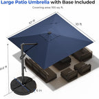 HOMSHADE 10 ft Square Cantilever Patio Umbrella with Base Included, Solar Lights Large Umbrella Outdoor Patio with 360°Rotation&Tilting, LED Lighted Offset Umbrellas w/Stand for Pool Deck