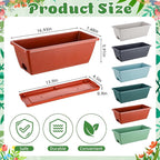 18 Pack Window Box Planter 17 Inches Rectangular Vegetable Flower Planters with Drainage Holes and Saucers Plastic Flower Pots Coloful Herb Planter for Indoor Outdoor Patio Garden Home Decor