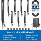 SUNVIE All-In-One LED Low Voltage Landscape Lighting Kit, 8-Pack Pathway Lights with Transformer and 100FT 16/2 AWG Wire, 3000K Waterproof Landscape Path Lights with Connectors for Walkway Garden Yard