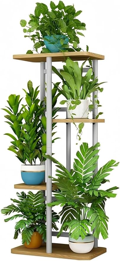 LINZINAR Plant Stand Indoor 4 Tier 5 Potted Multiple Plant Shelf Stands for Garden Corner Balcony Living Room White