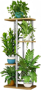 LINZINAR Plant Stand Indoor 4 Tier 5 Potted Multiple Plant Shelf Stands for Garden Corner Balcony Living Room White