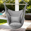 Hammock Chair with Cushions, Gray Macrame Rope Swing, 350 lb Capacity