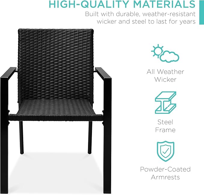 Best Choice Products Set of 2 Stackable Outdoor Wicker Dining Chairs All-Weather Firepit Armchair w/Armrests, Steel Frame for Patio, Deck, Garden, Yard - Black