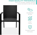 Best Choice Products Set of 2 Stackable Outdoor Wicker Dining Chairs All-Weather Firepit Armchair w/Armrests, Steel Frame for Patio, Deck, Garden, Yard - Black