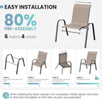 Patio Dining Chairs Set of 2, Outdoor Stackable Chairs, Breathable Seat and Alloy Steel Frame Fit for Backyard,Garden,Porch, Lawn，Poolside (Light Brown)