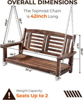 Porch Swing Acacia Wood Bench, 600 lb Capacity, Carbonized Color