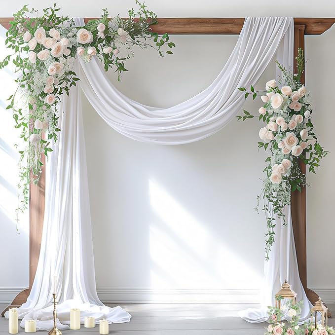 Outdoor Curtains: White Sheer Chiffon Arch Drapes, 4 Panels at 29 x 20 Ft
