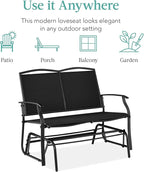 Best Choice Products 2-Person Outdoor Patio Swing Glider Steel Bench Loveseat Rocker for Deck, Porch w/Textilene Fabric, Steel Frame - Black