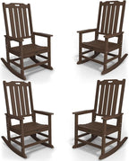 Oversized Rocking Chair Set of 4, Outdoor Rocking Chair for Adults, All Weather Resistant Porch Rocker for Lawn Garden, Brown