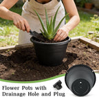 15 Pack 11 Inch Plant Pots with Drainage Holes,Black Plastic Flower Pots with Hanging Holes,Durable Planters for Indoor & Outdoor Plants,Nursery Pots