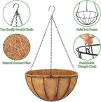 Hanging Baskets Planter for Plants - 2 Pack 14 Inch Metal Baskets with Coco Coir Liner, Hanging Flower Pots for Outside with Chain, Indoor Outdoor Garden Porch Decoration (14'' Pack of 2)